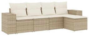 Set Divano da Giardino 5 pz con Cuscini Beige in Polyrattan