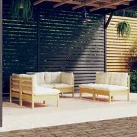 Set Divani da Giardino 6 pz con Cuscini Crema in Massello di Pino 3096208