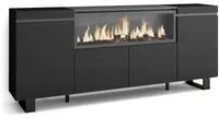 Credenza, Mobile, Cucina, 210, 4 Porte, Camino elettrico XXL, Design industriale, Nero RF3216