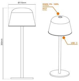 Lampada da Tavolo Ricaricabile 2.2W, IP54 CCT Dimmerabile, Beige/Sabbia Colore del corpo Beige