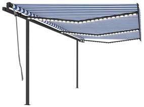 Tenda da Sole Retrattile Manuale con LED 6x3,5 m Blu e Bianca