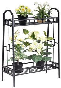 Costway Scaffale per piante in metallo a 2 livelli, Scaffale di vaso di fiori per interno esterno per soggiorno balcone