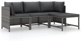 Set divani da giardino 4 pz con cuscini in polyrattan grigio