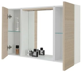 Specchio contenitore 91x61 cm larice con pensili laterali e LED Desya