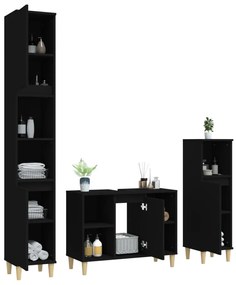 Set mobili da bagno 3 pz nero in legno multistrato