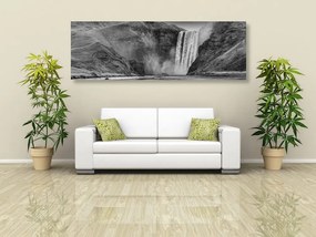 Stampa su tela – Cascata iconica in Islanda in bianco e nero