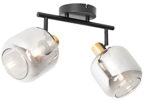 Faretto da soffitto nero con oro e vetro fumé 2 luci - Zuzanna