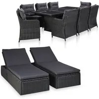 Set da Pranzo da Giardino 11 pz in Polyrattan Nero 3057811