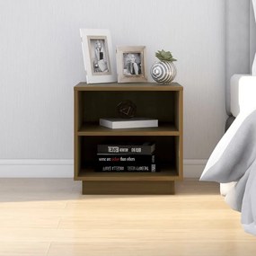 Comodino Marrone Ambrato 40x34x40 Cm İn Legno Massello Di Pino /
