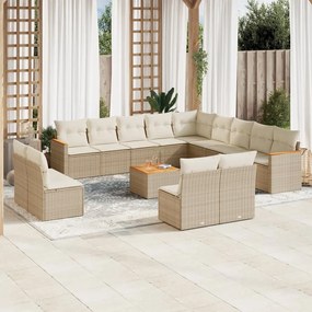 Set divani da giardino 14pz con cuscini in polyrattan beige