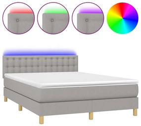 Letto a molle materasso e led grigio chiaro 140x200 cm tessuto