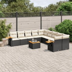 Set Divani da Giardino 11 pz con Cuscini in Polyrattan Nero