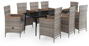 Set da pranzo da giardino 9 pz con cuscini grigio