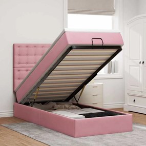 Struttura Letto Pouf Con Materassi Rosa 90x190 Cm İn Velluto /
