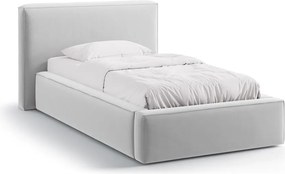 Letto singolo imbottito argentato con contenitore con rete inclusa 90x200 cm Jodie – Micadoni