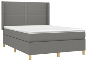 Letto a molle materasso e led grigio scuro 140x200cm in tessuto