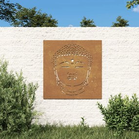 Decorazione Muro Giardino 55x55 Cm Testa Buddha Acciaio Corten /