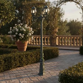 Lampione Storico con 3 Lanterne 215cm E27 IP54 Verde Anticato - Serie BELLINI