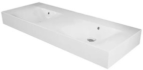 Lavabo sospeso doppio 120cm rettangolare in ceramica bianca senza foro per rubinetto Rak Des
