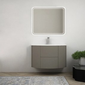 Mobile da bagno Nairobi 90 sospeso tondo Grigio talpa con specchio led