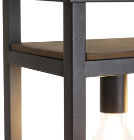 Lampada a sospensione industriale nera con ripiano in legno 4 luci - Cage Rack