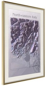 Poster  Raised Relief Map: NorthEastern Italy  Cornice Quadri Cornice d'oro con passe-partout, Larghezza x Altezza Home decor 20x30