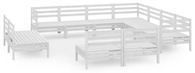 Set salotto da giardino 11 pz in legno massello di pino bianco