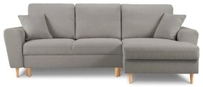 Divano angolare grigio chiaro allungabile e con contenitore (con penisola a destra/con chaise lounge) con rivestimento in bouclé Kyoto – Cosmopolitan Design