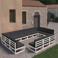 Set Divani da Giardino 13pz con Cuscini Massello di Pino Bianco 3077245