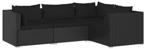 Set Divani da Giardino 4 pz con Cuscini in Polyrattan Nero