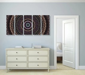 Quadri 5 pezzi – Mandala con motivo del sole in tonalità viola