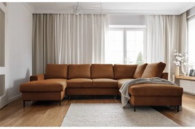 Divano letto in velluto a coste arancio-marrone (angolo destro) Lofty Lilly - Miuform