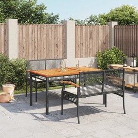 Set da pranzo da giardino 3 pz con cuscini nero in polyrattan