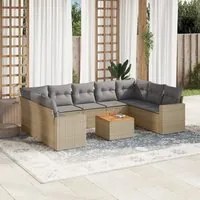 Set Divano da Giardino 10 pz con Cuscini Beige in Polyrattan 3224267