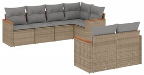 Set divani da giardino 7 pz con cuscini beige in polyrattan