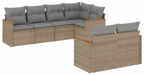 Set divani da giardino 7 pz con cuscini beige in polyrattan