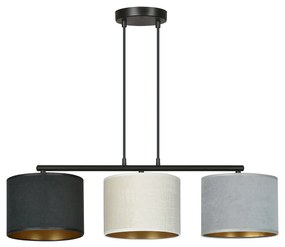 Lampadario 3 Luci Ganesha In Acciaio Nero E Paralumi In Tessuto Multicolore