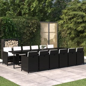 Set da Pranzo per Giardino 13 pz con Cuscini in Polyrattan Nero