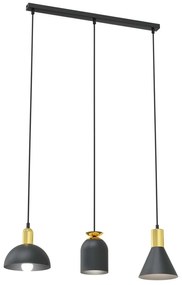 Lampadario 3 Luci Bragi In Acciaio Nero E Paralumi Forme Varie Nero Oro