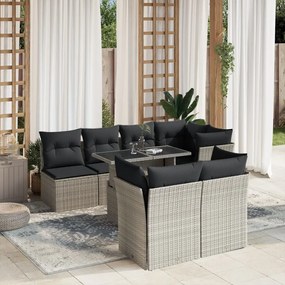 Set divano da giardino 8pz con cuscini grigio chiaro polyrattan