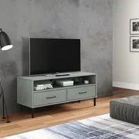 Mobile TV con Gambe Metallo Grigio Legno Massello di Pino OSLO cod mxl 27751