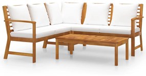 Set divani da giardino 4 pz con cuscini crema in legno acacia