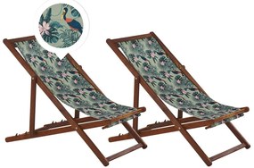 Set di 2 sedie a sdraio legno acacia scuro motivo pellicani multicolore ANZIO Beliani