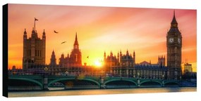 Stampa su tela Westminster al tramonto, multicolore 190 x 90 cm