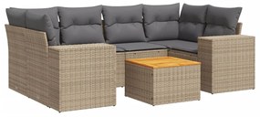 Set divani da giardino 7 pz con cuscini beige in polyrattan