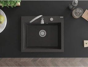 Mexen Elix lavello in granito a 1 vasca 600 x 500 mm, nero maculato, sifone cromato - 6525601005-76
