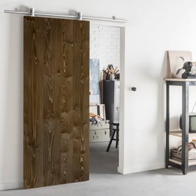 Porta scorrevole reversibile Barn Ebano in acciaio marrone, L 86 x H 220 cm, con binario Ermes