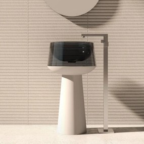 Lavabo Freestanding Con Scarico a Terra 50 Cm Lullaby "Icon Momentum" Quarzo Fumè/Bianco Opaco