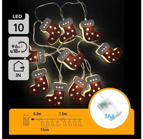 Aigostar - Catena luminosa natalizia a LED 10xLED/3xAA 1,5m bianco caldo calze