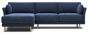 Kave Home - Divano Gilma chaise longue 3 posti dx/sx velluto a coste spesso blu e gambe naturali 260 c